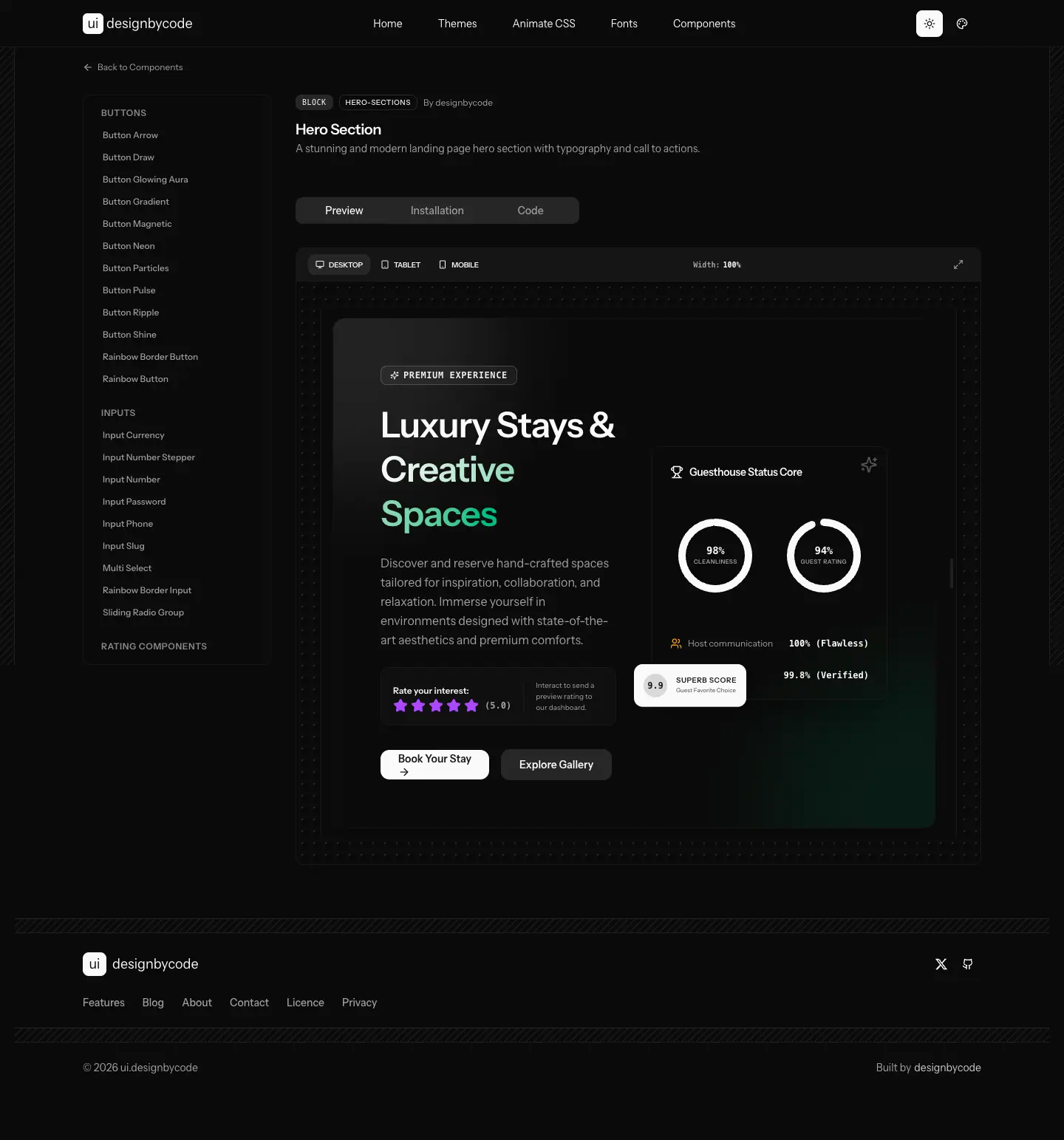 The ui-designbycode docs page for Hero Section, photographed on 2026-09-09