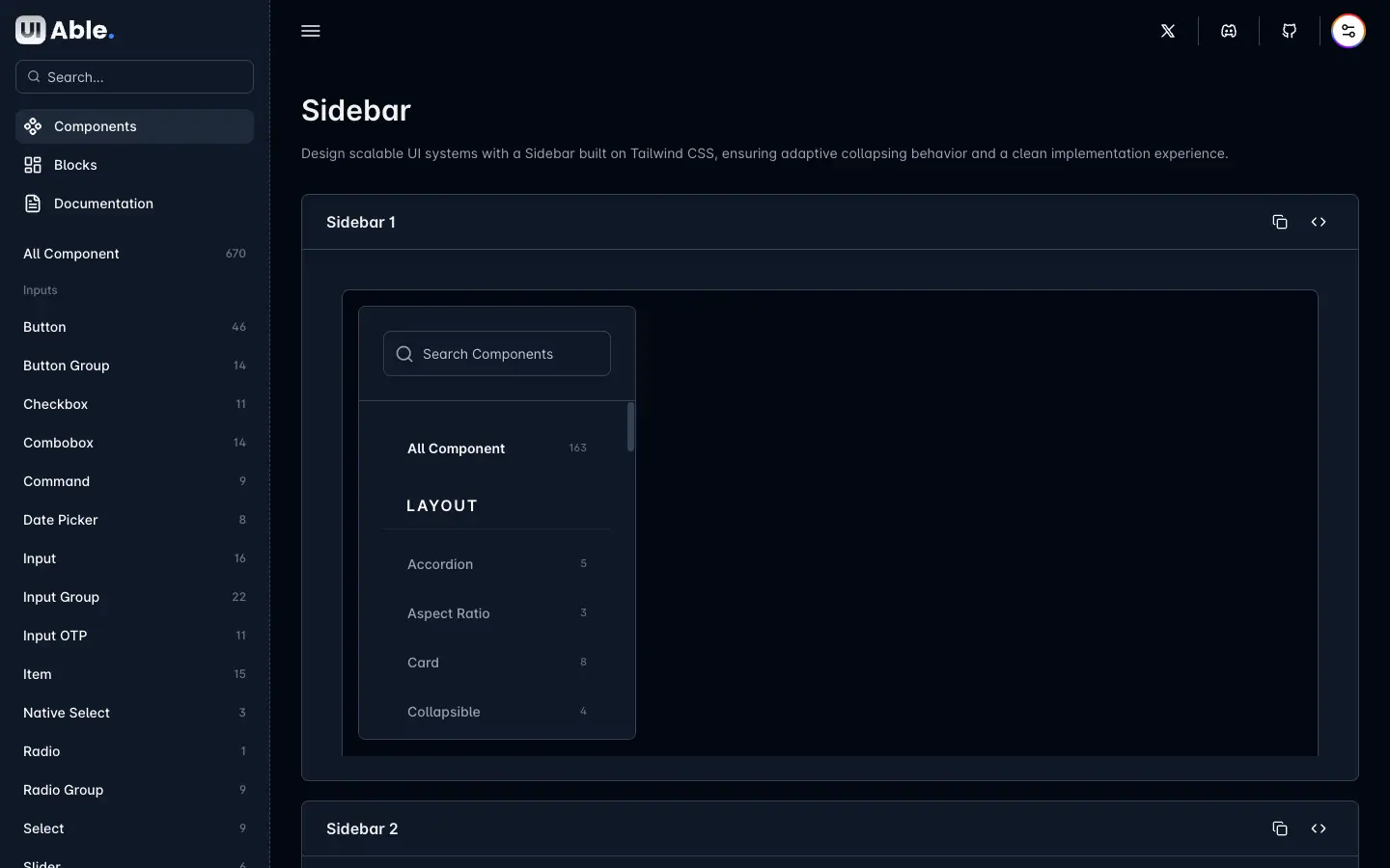 The uiable docs page for Sidebar, photographed on 2026-09-07